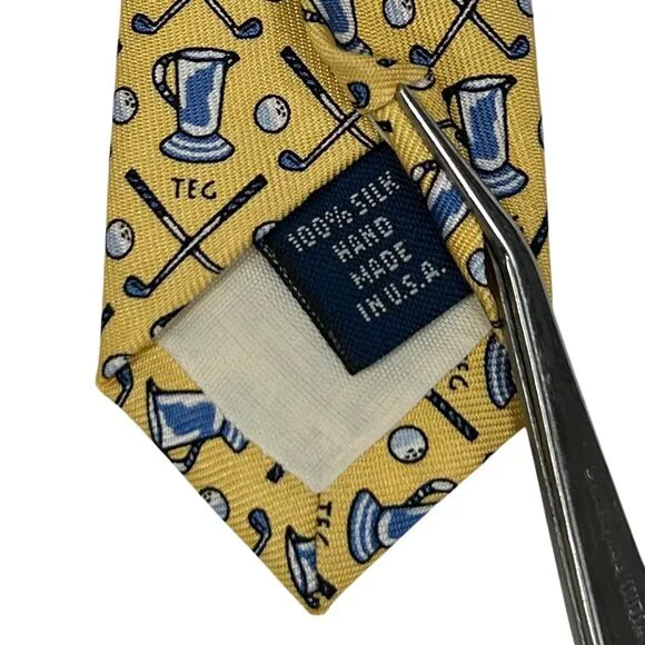 Vineyard Vines Custom Collection NWT Yellow Silk Golf Novelty Necktie Tie - Picture 8 of 9